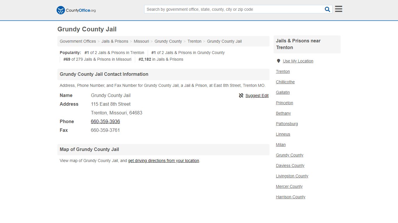 Grundy County Jail - Trenton, MO (Address, Phone, and Fax)